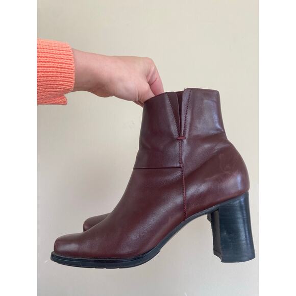 Bass vintage square toe leather ankle boots size 6.5 burgundy wine red Y2K Siena - Picture 2 of 7